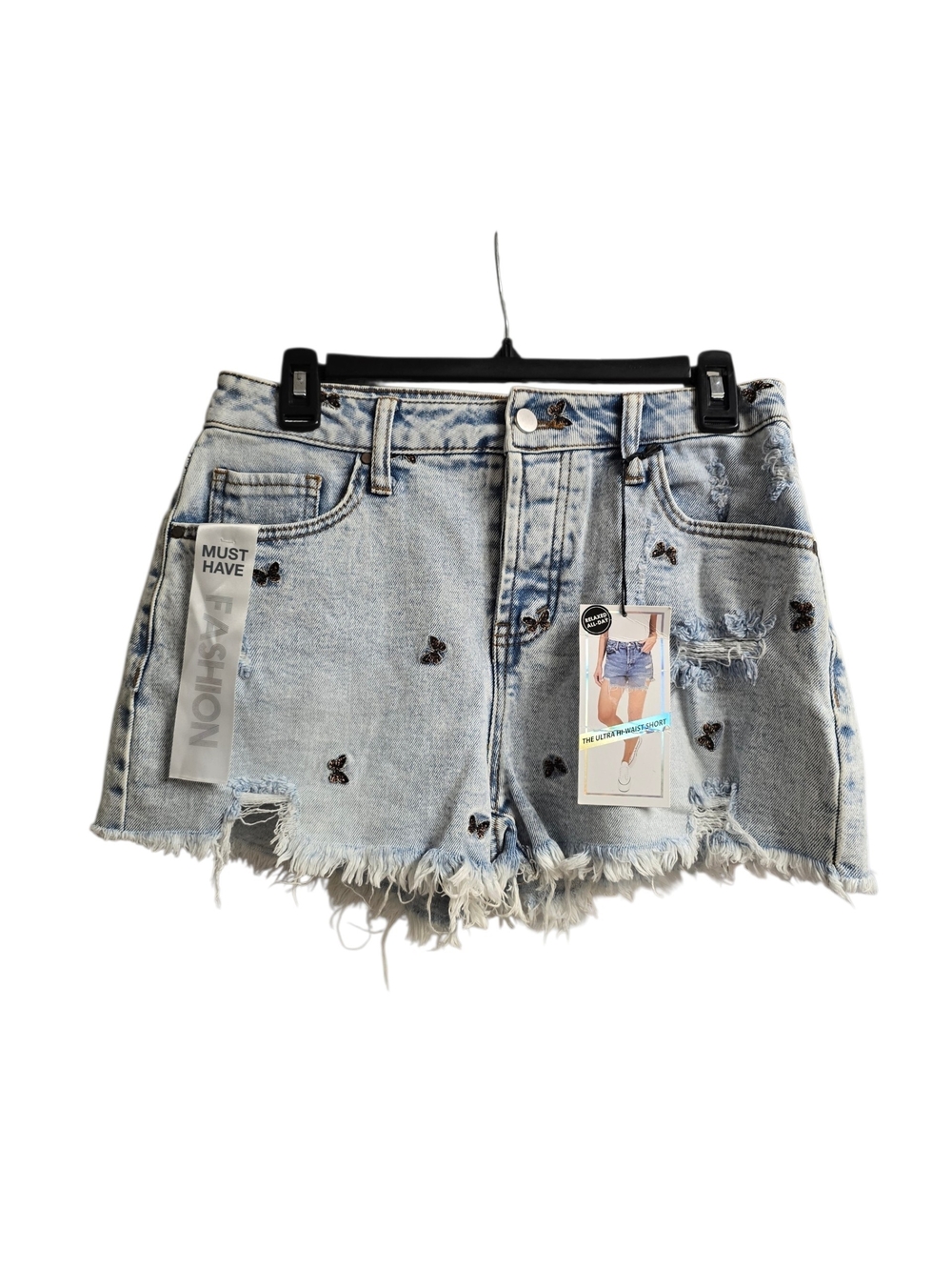 NWT Tinseltown Ultra High Waist Butterfly Embroidered Denim Shorts - Size 7
